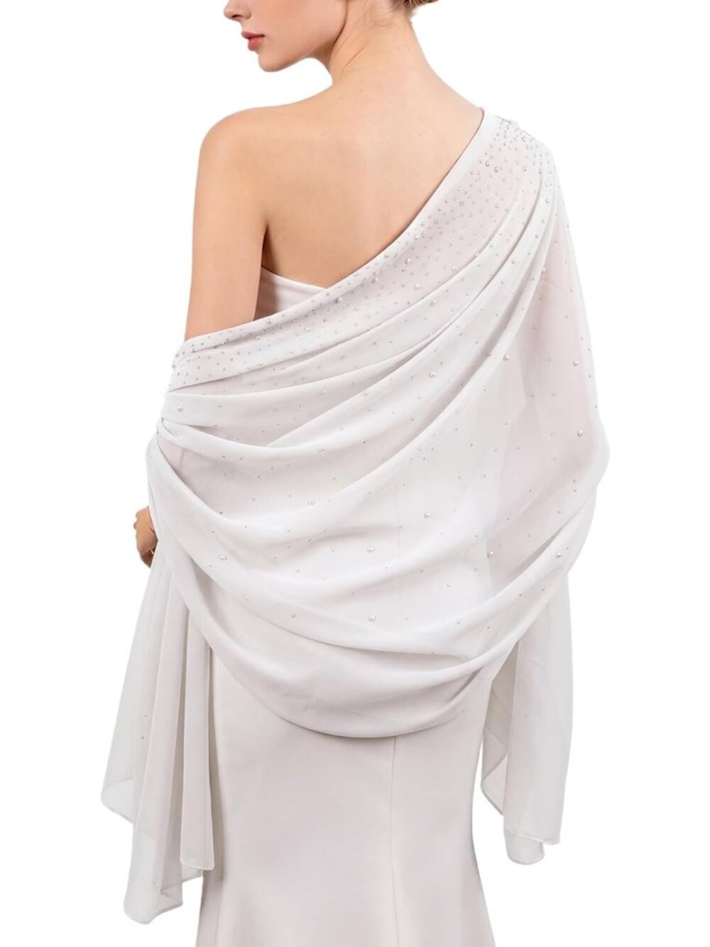 Sparkly Rhinestone Chiffon Shawl Wrap for Women - Lightweight Evening Accessory